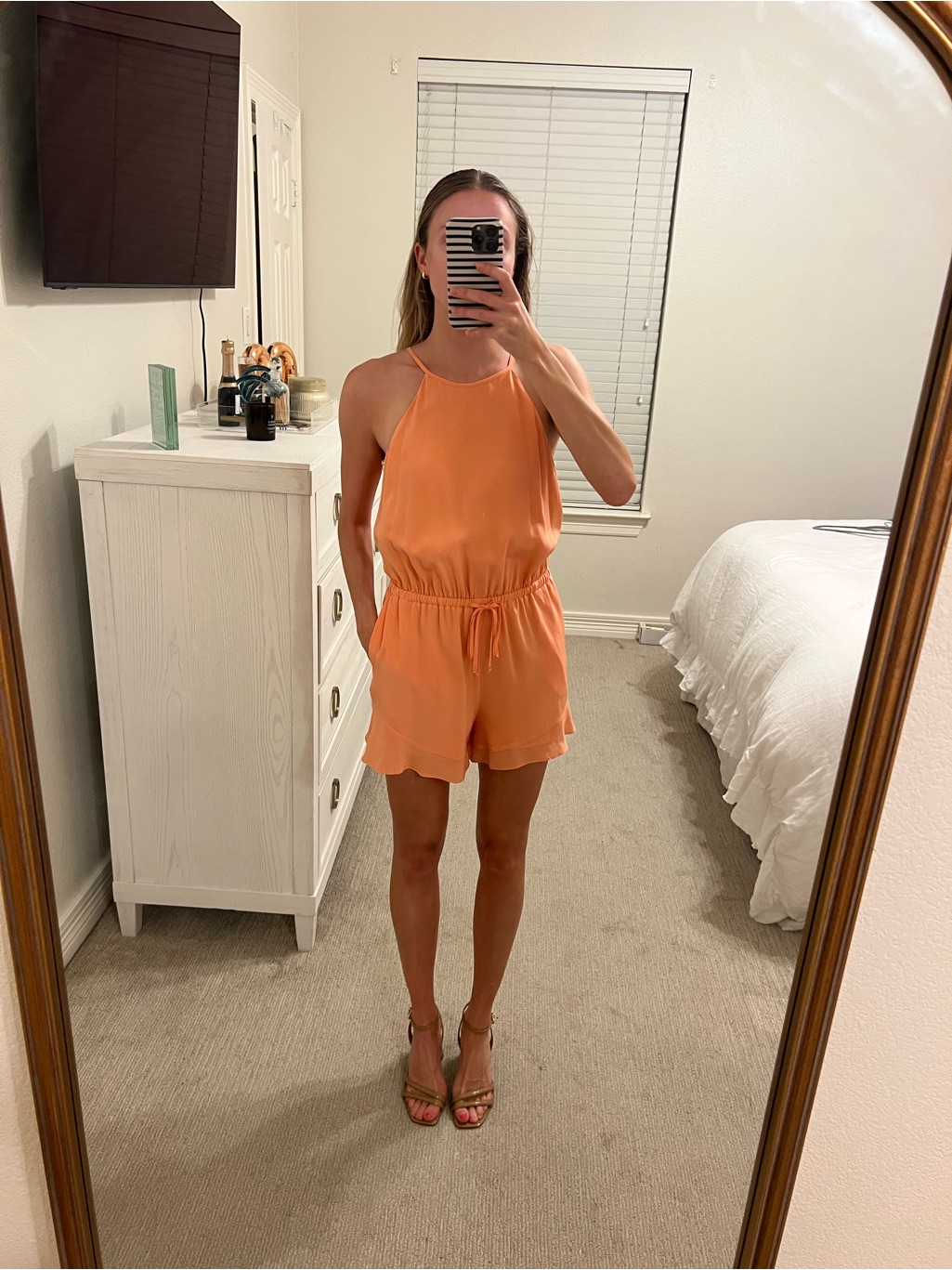 Women’s Orange Romper 100% Silk Brand: Lavender Brown Size: Xs
